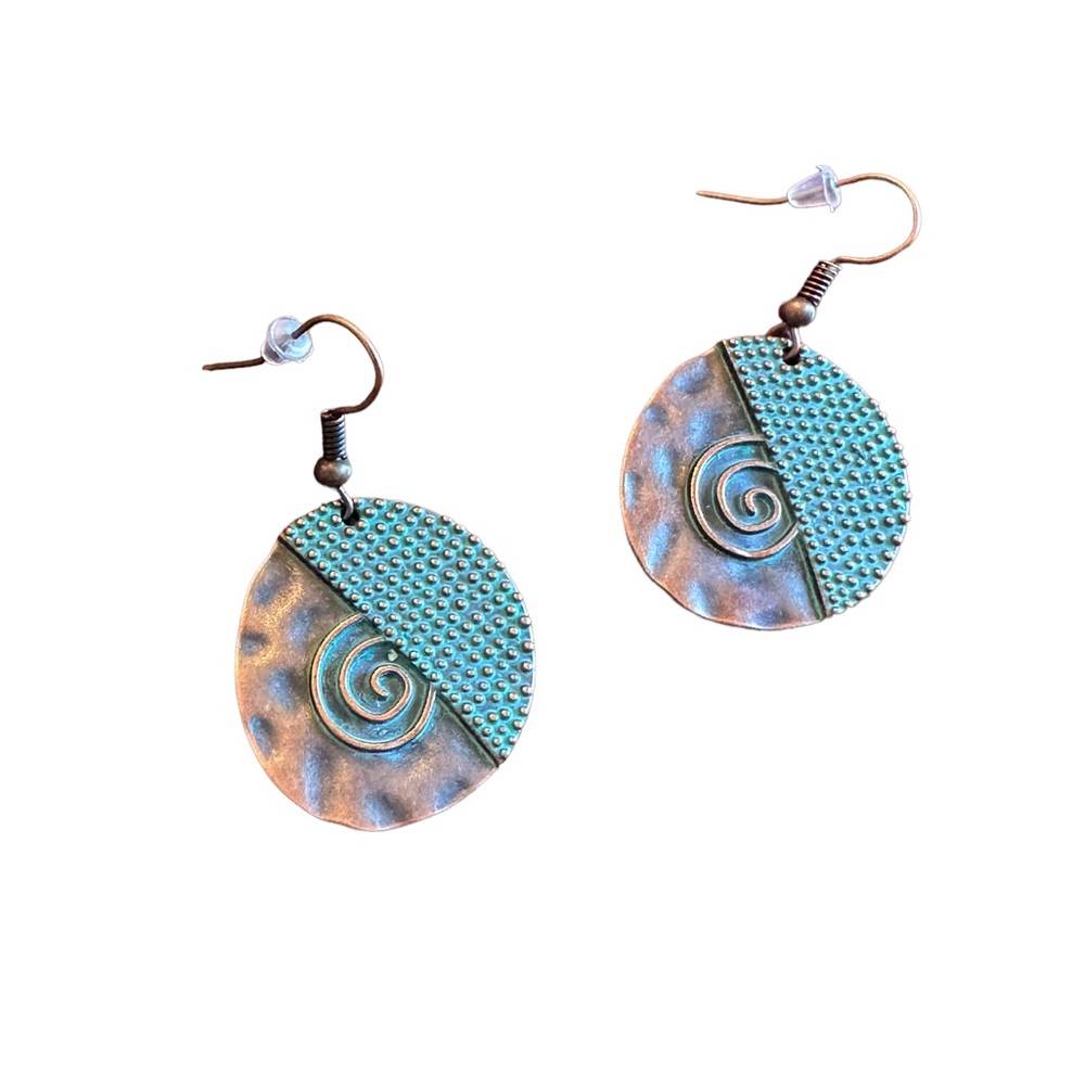 Bronze with Turquoise Round Geometric Drop Earrings